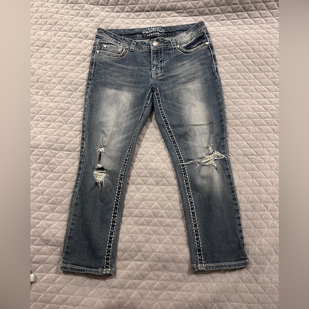 Paisley Sky Distressed ankle mid rise jeans